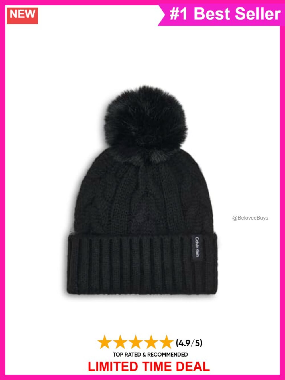 Cable Knit Beanie with Faux Fur Pom